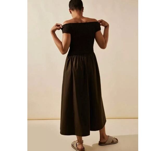 New Free People Ceci Smocked OTS Midi Dress Free-est $98 SMALL Deep Brown - Picture 3 of 7